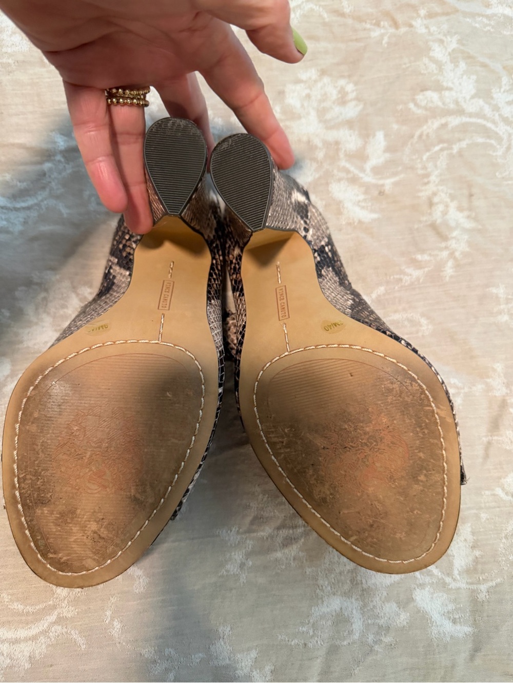 Vince Camuto Snake-Print Peep-Toe Mules, Black/Cream, Size 9M - Picture 11 of 11